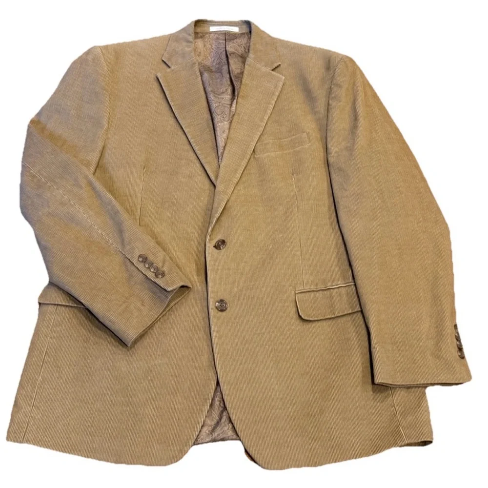 Chaps Cotton Corduroy Sport Coat Tan Notch Lapel Paisley Lining 44L